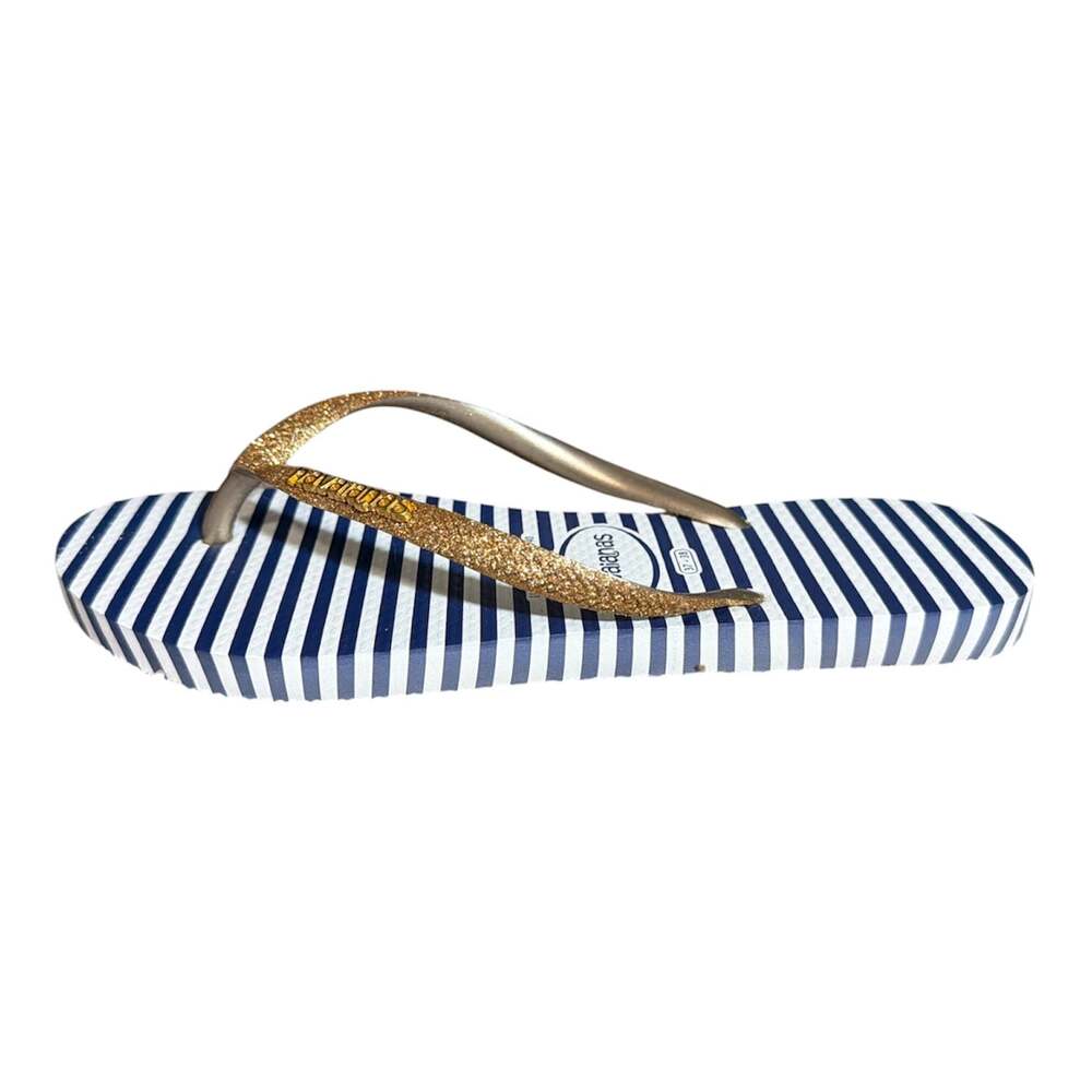 Havaianas Slim Glitter Stripes Women's Flip Flops Navy and White